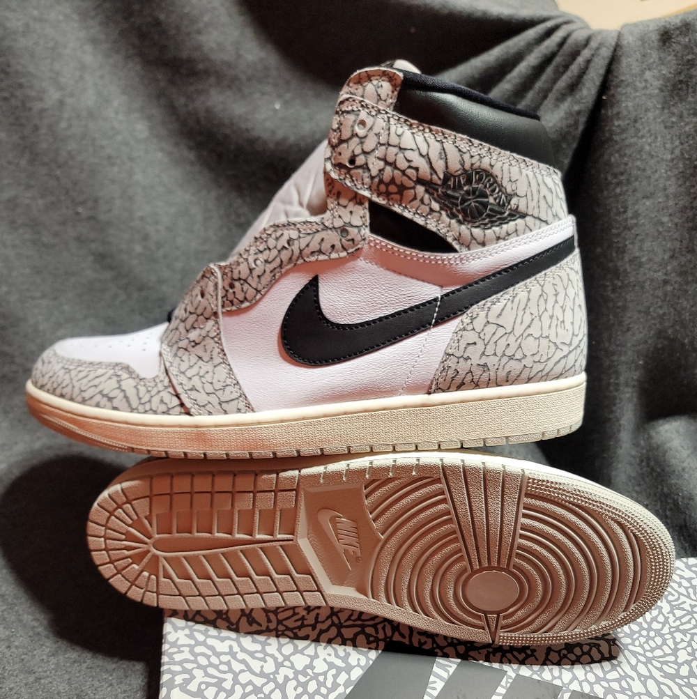 NEW Nike Air Jordan 1 OG 'White Cement/ Elephant Print' High Top